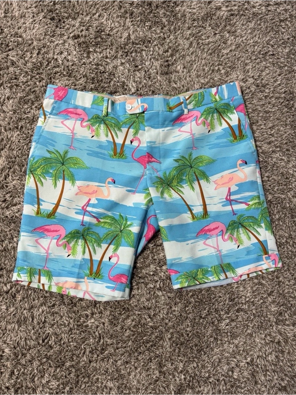 Opposuits Swim Trunks Flamingo Beach Tropical Palm Trees Mens Sz 50